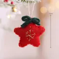 Red felt star Christmas tree ornament with green wool bow and 7.5cm height dimension - Red Pentagram