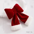 Red velvet Christmas bow pendant with white faux fur trim for holiday decoration - 12cm Pieces / Red Plush Style