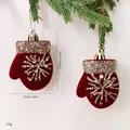 Eleganter burgunderroter beflockter Fäustling-Weihnachtsschmuck mit goldenem Schneeflocken - 6.5x5x2cm