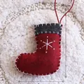 Handmade mini red felt Christmas stocking ornament with white snowflake embroidery - Red & Gray Mini Sock / 9.5cm
