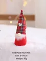 Handmade Christmas gnome hanging ornament with red plaid heart hat and fur beard - Red Plaid Heart Hat / 14cm