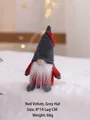 Handmade Christmas plush gnome ornament with red velvet body and grey pointy hat - Red Velvet Gray Hat / 14cm