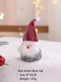 Gnomo di Natale fatto a mano in peluche con un cappello rosso curvo di velluto - Red Velvet Curved Hat / 16cm