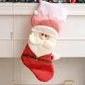 Large 50cm Santa Claus Christmas stocking with 3D plush design and pink knit cuff - Pink Santa Claus