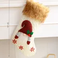 Festive large 50cm white knitted Christmas stocking with 3D gnome design and faux fur cuff - Red Faceless Gnome