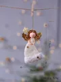 Handgefertigte weiße Plüsch-Weihnachtsengel-Puppe als Hänger mit goldenen Flügeln, 13 cm - Goldener Engel Stern Deko