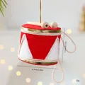 Decoratieve rode pluche kersttrommel voor de kerstboom hanger, 6,5cm x 5,5cm - Rood-Witte Kleine Trommel