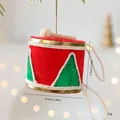 Feestelijke kerstboom trommel ornament hangende pluche decoratie in rood en groen - Rood-Groene Kleine Trommel