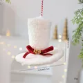 Witte pluche hoge hoed kerstversiering met rode strik en gouden bellen voor de boom - Witte 3D Hoge Hoed