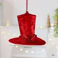 Elegante rode fluwelen mini hoge hoed kerstboomhanger met feestelijke strik en belletje - Rode 3D Hoge Hoed