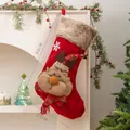 Red plush Christmas stocking with cute 3D reindeer mascot and white snowflake detail - Elk