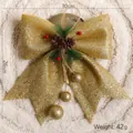 Elegant gold glitter Christmas bow with pine cones and red berries hanging decoration - Gold Large / 1 Piece