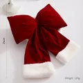 Large Christmas red velvet bow with white faux fur trim, 25cm festive tree hanging decoration - Fabric Hanging Ornament (Red Plush Bow 25cm) / Universal Specification