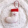 White felt Christmas stocking ornament with red snowflake embroidery, 9.5cm height size - Red & White Mini Sock / 9.5cm