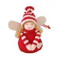 Mini gebreide kerstengel hanger met rood en wit gestreepte muts voor kerstboom - Rood Meisje