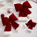 Festive red velvet Christmas bows with white faux fur trim, decorative 3-piece set - Combination Set / Red Plush Style