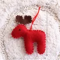 Red felt reindeer Christmas tree ornament with white stitching and hanging string, 9cm - Red Reindeer