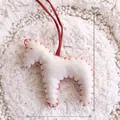 Handmade white felt horse ornament with red stitching for Christmas tree decoration - White Pony