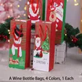 Set de 4 bolsas de regalo para botellas de vino de Navidad con Papá Noel - Estilo A Bolsa para Botella de Vino / Juego de 4
