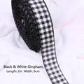 Black and white checkered decorative ribbon 2m x 6cm for DIY Christmas gift bows - 6cm Width (2m Length) / Black and White Plaid