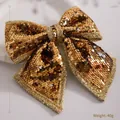 Large gold sequined bow for Christmas tree decoration and festive holiday ornaments 25cm - 25cm Size / Champagne Gold Sequin Style