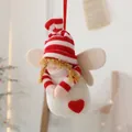 Handgebreide kerstengel ornament met rood hart en gestreepte muts - Wit Meisje