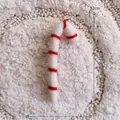 Handmade red and white striped felt candy cane Christmas tree hanging ornament, 12cm tall - Candy Cane - White