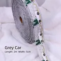 Grey Christmas ribbon with vintage car and tree pattern, 2m long and 5cm wide roll - 5cm Width (2m Length) / Gray Small Car
