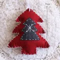 Red and grey layered felt Christmas tree hanging ornament with 11cm height measurement - Red Gray Christmas Tree