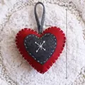 Handmade red and grey felt heart hanging ornament for Christmas festive decoration, 9.5cm - Red Gray Heart