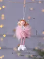 Entzückendes rosa Plüsch-Weihnachtsengel-Puppen-Ornament mit Krone und flauschigem Rock - Rosa Engel - Stern