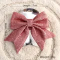Glinsterende roze kerststrik versiering voor kerstboom, maat 18x17cm gewicht 18g SKU - Roze Middel / 1 Stuk