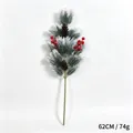 Detailed view of artificial frosted pine branch with red berries and pinecones - Single Branch (62cm) / White-Tipped Green
