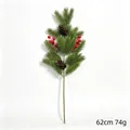 Detailed view of artificial Christmas pine branch with red berries and pine cones - Single Branch (62cm) / Green Pine Needle
