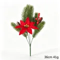 Artificial Christmas poinsettia bouquet with pine needles and red berries for home decor. - 5-Head Green with Poinsettia