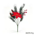 Detail of 36cm artificial Christmas poinsettia bouquet with pine needles and berries - 5-Head White-Tipped Green with Poinsettia