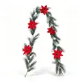 Detailed view of 180cm frosted artificial Christmas pine vine with red poinsettia flowers - 1.8m Pine Garland (Snow Flocked with 5 Poinsettias) / 68 Tips