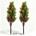 Detailed view of 60cm artificial Christmas pine stakes with red berries for outdoor decor - Dual Green Pine Needle With Berries And Stake