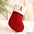 Red knit Christmas stocking with white cuff and embroidered letter A ornament - Letter A Style