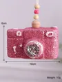 Rosa glitzernder Kamera-Weihnachtsanhänger mit Holzperlen Aufhängung 10cm x 6cm - Rosa Kamera