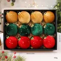 Set of 12 red, green, and gold velvet Christmas ball ornaments with gold star patterns - 12 Pieces/Pack (Diameter 8cm) / Fabric Ball Star Style B (3 Colors x 4)