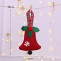 Handgemaakte rode vilten kerstbel decoratie met ruitjeslint en borduurwerk 20x12cm - Bel Rood