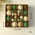 Ensemble de boules de Noël floquées tons terre de différentes tailles en boîte - 24x24cm - 6cm + 3cm Mixte / Série Marron & Vert