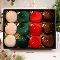 12-pack velvet Christmas ball ornaments with gold star patterns in a gift box - 12 Pieces/Pack (Diameter 8cm) / Fabric Ball Star Style A (4 Colors x 3)