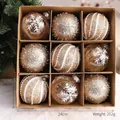 Elegant set of 9 gold and white Christmas baubles in a kraft paper storage gift box - Pearl Embellished Ornament (212g) / 8cm 9-Pack / Natural Color Style C
