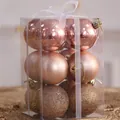 Rose gold Christmas bauble set with glitter matte shiny finishes in gift box - Mixed Finishes (115g) / 6cm Size / Rose Gold