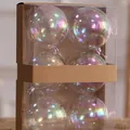 Set of six iridescent clear Christmas ornaments inside a protective kraft gift box - Iridescent Hanging Ball / 8cm Size / Iridescent Bubble