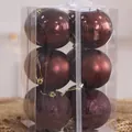 Set of dark chocolate Christmas baubles with glossy matte and glitter finishes in clear box - Mixed Finishes (229g) / 8cm Size / Coffee