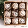 9-pack assorted decorative Christmas baubles set in a 24x24cm kraft paper gift box - Elk Snowflake Ornament (212g) / 8cm 9-Pack / Natural B-Style