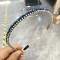 Serre-tête élégant orné de perles de cristal bleues et dorées pour femmes à la mode - Bleu saphir